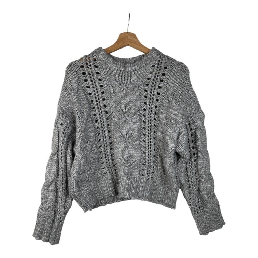 NWT Arizona Jean Co. Women's Chucky Gray Cable Knit Sweater Size XS Boxy Crew